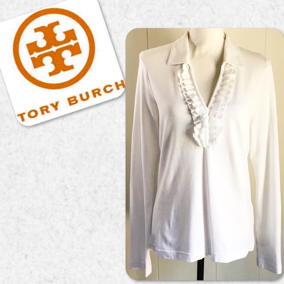 Tory Burch Tops - Tory Burch White Ruffle Collar Long Sleeve T